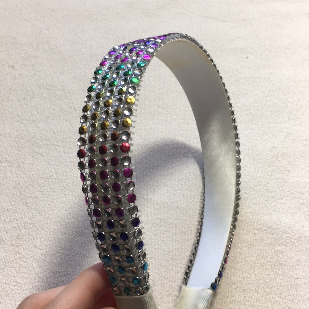 🎃White Headband Silver and Rainbow Gems